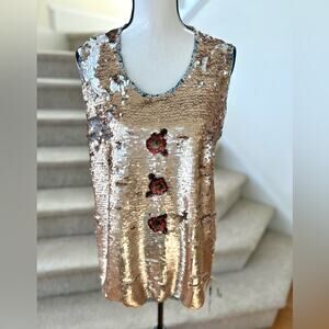 TWINSET Simona Barbieri Gold Sequin & Rosette Blue Tank